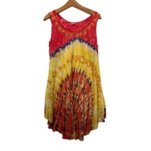 Shoreline Dress ResortWear CruiseWear Tie-Dye Embroidered Boho One-Size Festival